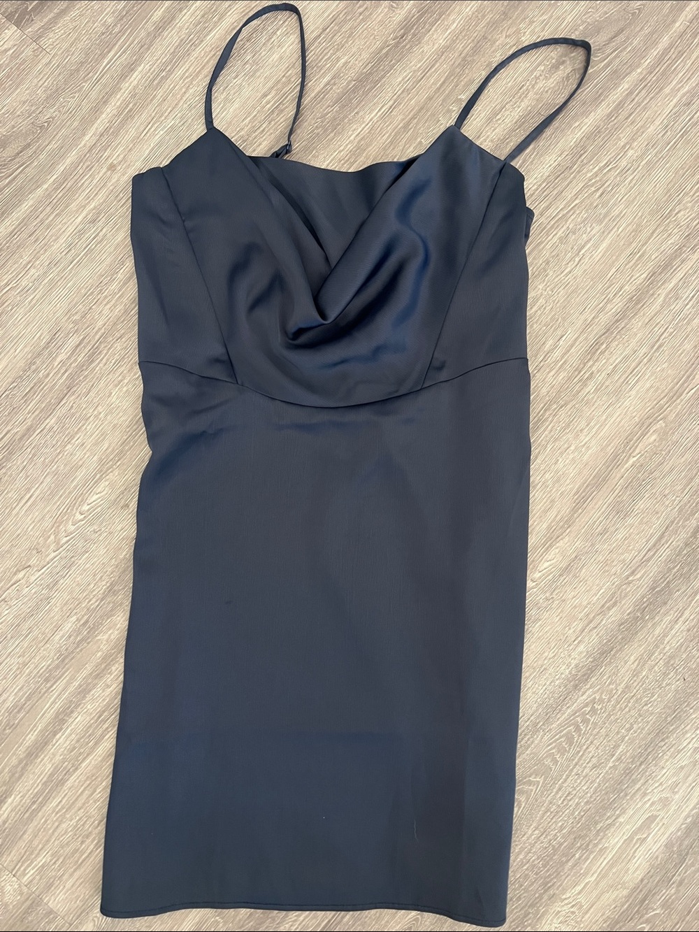 Topshop Navy Satin Cowl-Neck Spaghetti Strap Mini Dress
